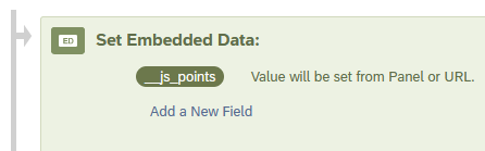 Qualtrics survey flow dashboard showing a field called __js_points